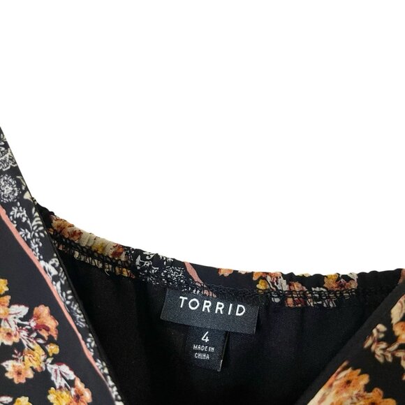 Torrid Bandana Floral Print Cold Shoulder Black Boho Ruffl Chiffon Dress Plus 4X - Picture 6 of 8